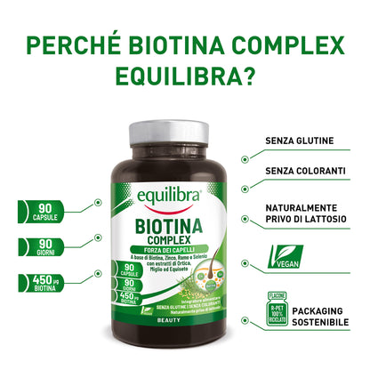 equilibra Integratori Alimentari, Biotina Complex, Benessere di Capelli e Unghie, Integratore Altodosato a Base di Biotina, Zinco, Rame, Selenio, Estratti di Ortica, Miglio, Equiseto, 90 Capsule