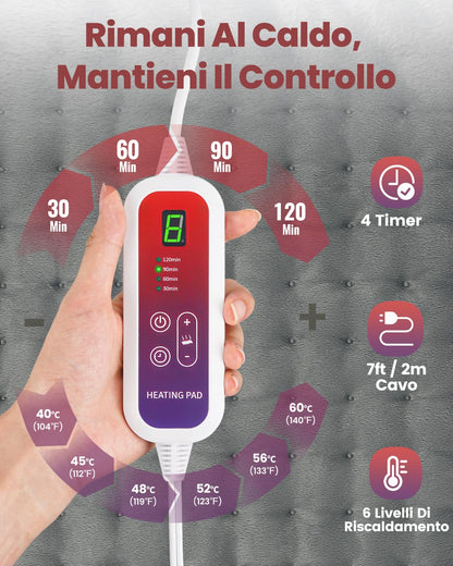 Mefine Termoforo 100x50cm, Extra Grande Termoforo Elettrico con 6 Impostazioni di Calore e 4 Timer, Riscaldamento Rapido Cuscino Termico Elettrico per Schiena Spalle Cervicale Lombare, Lavabile