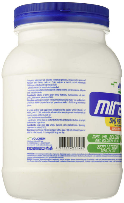 Volchem Mirabol Ovo Protein 80, Integratore Alimentare con Proteine dell'Uovo, 80% Purezza, 19% Aminoacidi Ramificati, Senza Lattosio e Conservanti, Barattolo con Polvere Solubile, Gusto Crema, 750 g