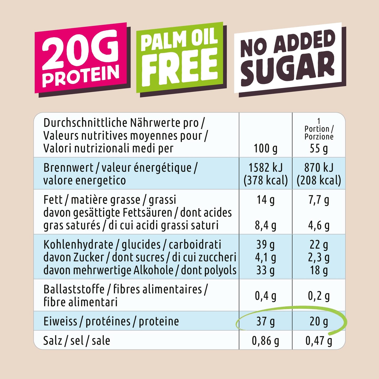 Chiefs® Protein Bar con 20g di proteine e 211kcal • Barretta proteica a basso contenuto di zucchero con molte proteine • 12 x 55g (Crispy Cookie)