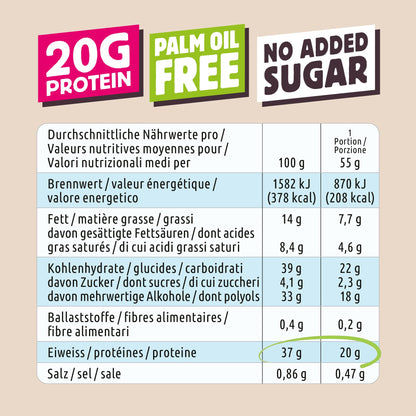 Chiefs® Protein Bar con 20g di proteine e 211kcal • Barretta proteica a basso contenuto di zucchero con molte proteine • 12 x 55g (Crispy Cookie)