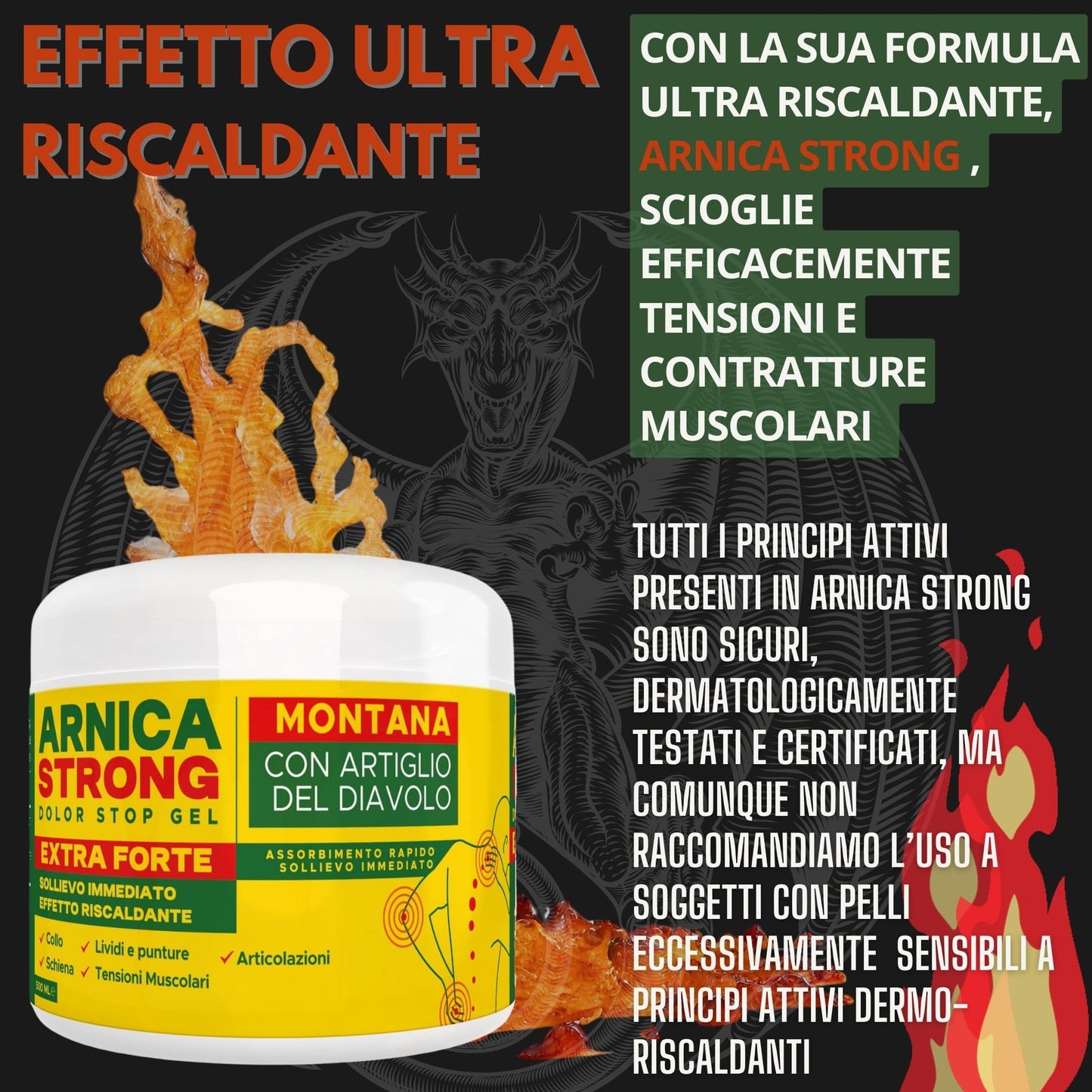 Arnica gel Forte - Arnica Per Cavalli Uso Umano 99% e Artiglio Del Diavolo forte crema riscaldante muscoli sportiva per massaggio cervicale e lombare-ImmunoSTRONG