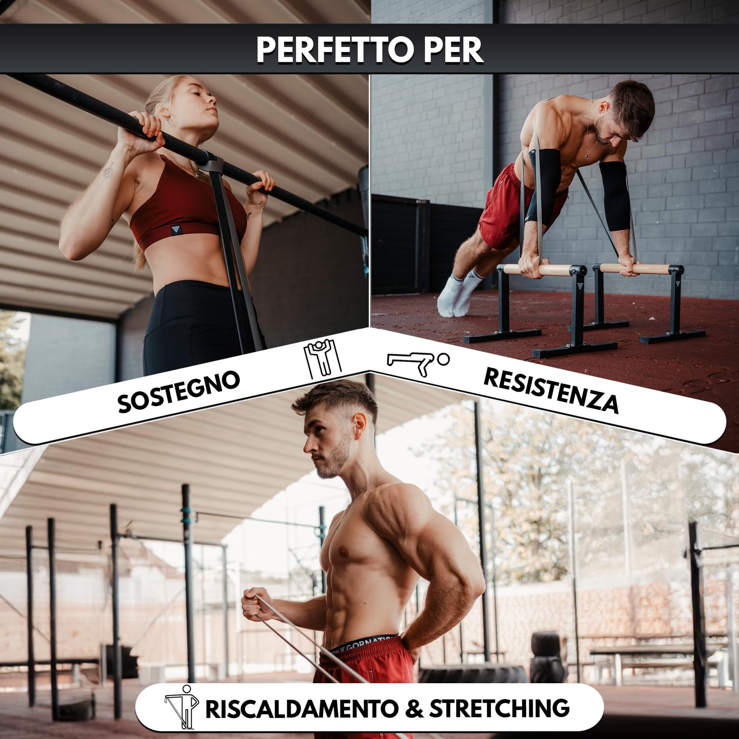 GORNATION Bande di Resistenza, Bande Elastiche per Calisthenics, Fitness e Ginnastica, Elastici per Trazioni, per Allenamenti Indoor e Outdoor, Loop Bands per Palestra, Riabilitazione e Stretching