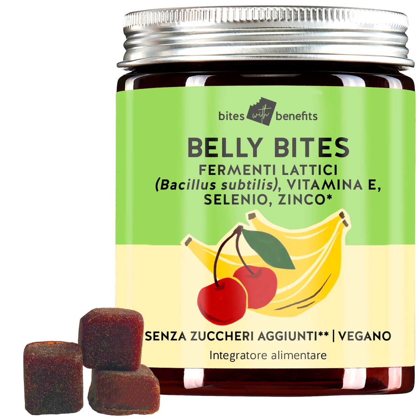 Bears with Benefits Belly Bites con fermenti lattici - di batteri intestinali per una sana digestione e benessere - Vitamina E, selenio, zinco - Senza zucchero e dolcificanti - 30 pezzi