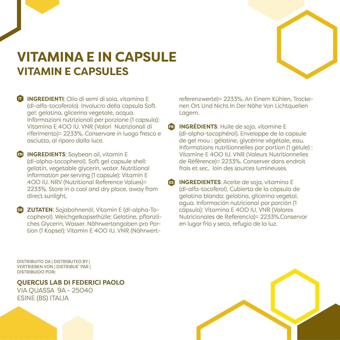 Erbotech, Vitamina E, Confezione da Circa 100 Capsule, 400IU, Integratore Vitamina E, Contribuisce alla Protezione delle Cellule dallo Stress Ossidativo, 72 g