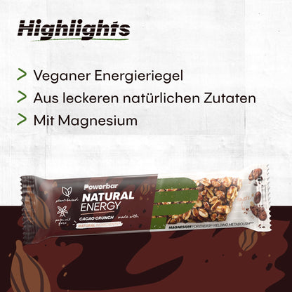 PowerBar Natural Energy Cereal Cacao Crunch 24x40g - Barrette Energetiche di Carboidrati Vegetali + Magnesio