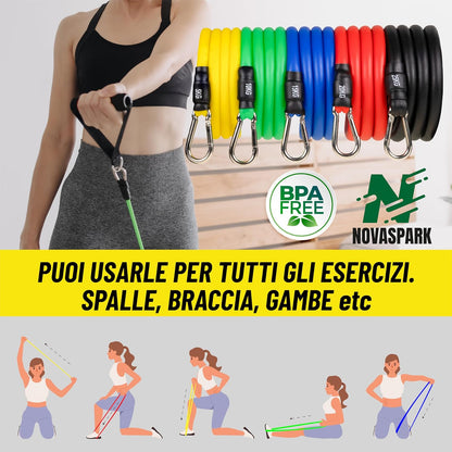 Set 5 Elastici Palestra Con Cinghie Di Ancoraggio, Allenamento Di Forza Professionale, Pilates, Yoga. Attrezzi Palestra Casa