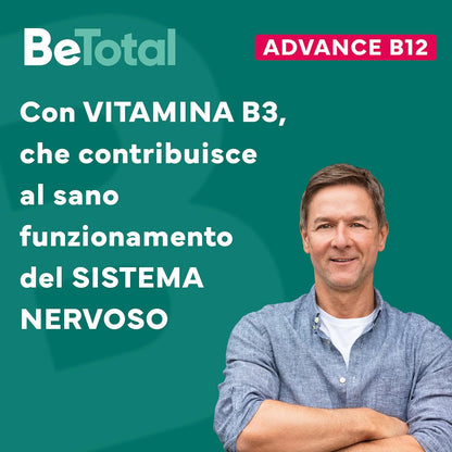 Be-Total Advance B12 Integratore Alimentare Con Vitamina B12, per fornire un sostegno in caso di stanchezza fisica e mentale dopo i 50 anni, Adulti 50+ Anni, 3 x 15 Flaconcini