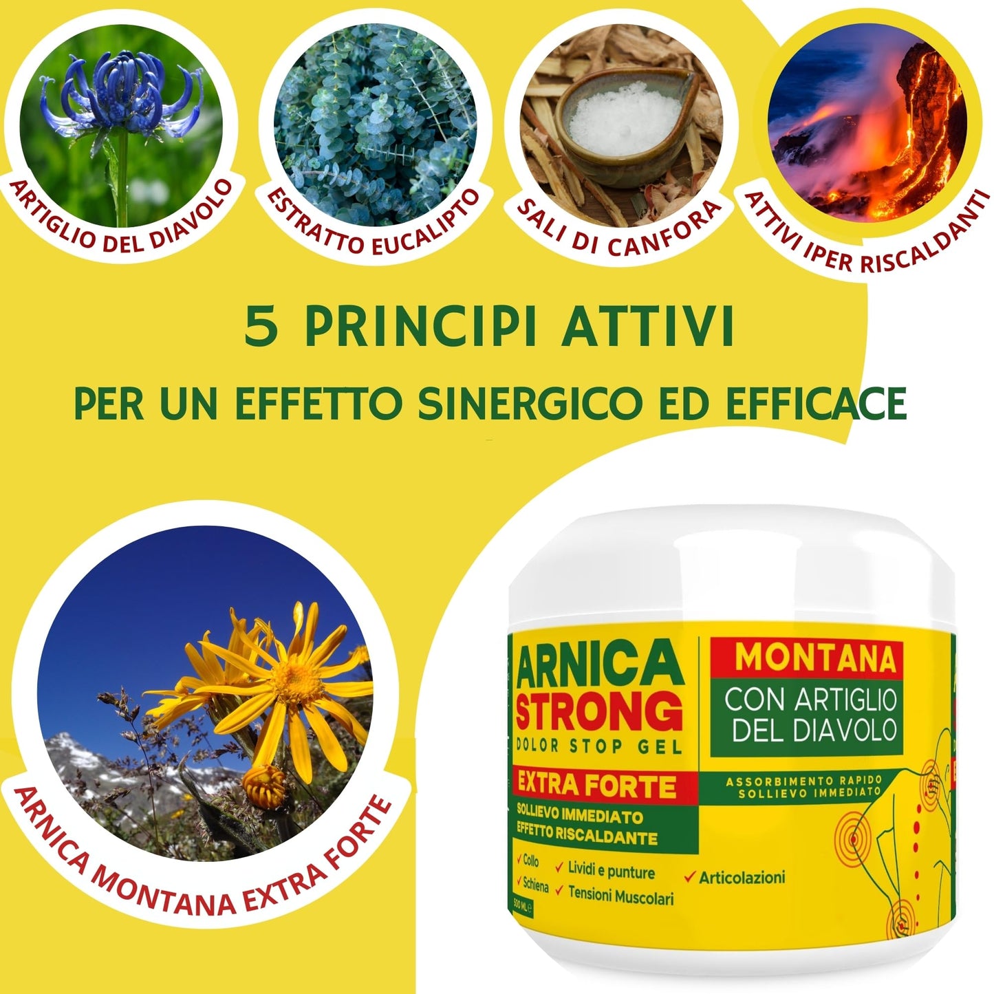 Arnica gel Forte - Arnica Per Cavalli Uso Umano 99% e Artiglio Del Diavolo forte crema riscaldante muscoli sportiva per massaggio cervicale e lombare-ImmunoSTRONG