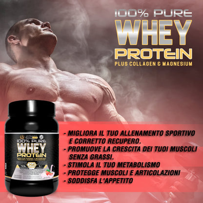 Healthy FUSION Whey protein 100% pura | Proteine whey + collagene + magnesio | Proteine del siero di latte isolate per lo sviluppo muscolare | Massa muscolare pulita | 1000 g (Cioccolato)