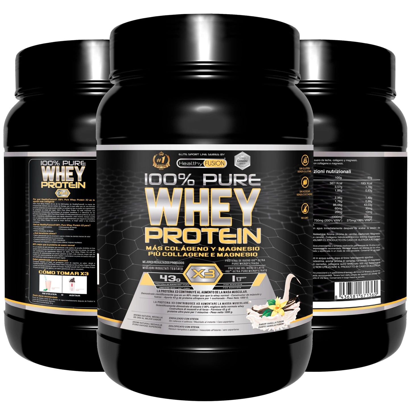 Healthy FUSION Whey protein 100% pura | Proteine whey + collagene + magnesio | Proteine del siero di latte isolate per lo sviluppo muscolare | Massa muscolare pulita | 1000 g (Cioccolato)