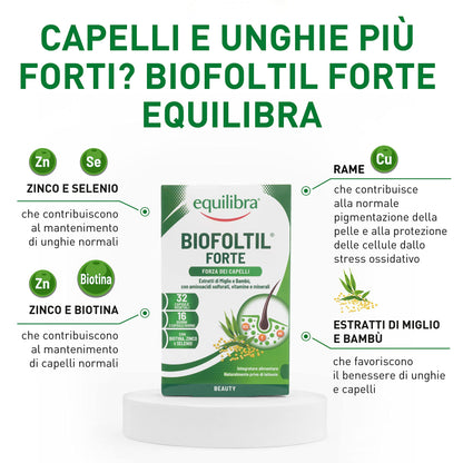 equilibra Integratori Alimentari, Biofoltil Forte, Integratore per il Benessere di Capelli e Unghie, a Base di Zinco, Selenio e Rame, con Ortica, Miglio e Bambù, 32 Capsule