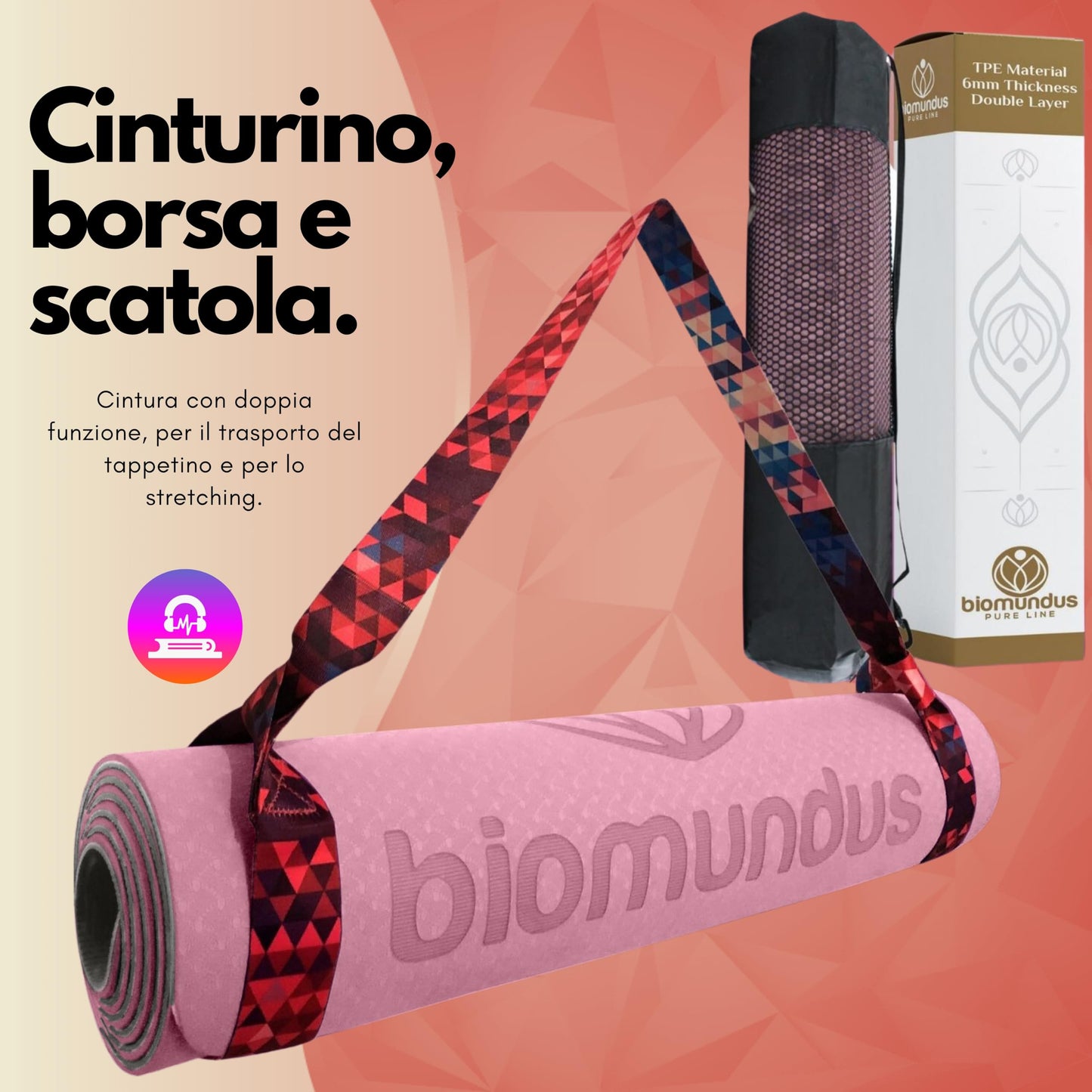 biomundus tappetino yoga antiscivolo + cinghia per lo Yoga + linee di posizione+ borsa tappetino fitness pieghevole tappetino palestra casa tappeto yoga mat