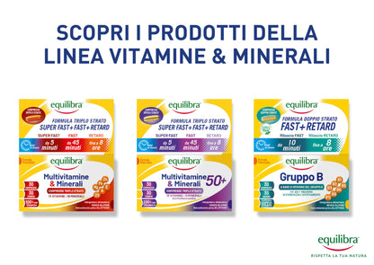 equilibra Integratori Alimentari, Multivitamine & Minerali 50+, Formula Potenziata, Energia, Sostegno, Funzioni Cognitive, 30 Compresse Triplo Strato a Rilascio Differenziato nel Tempo