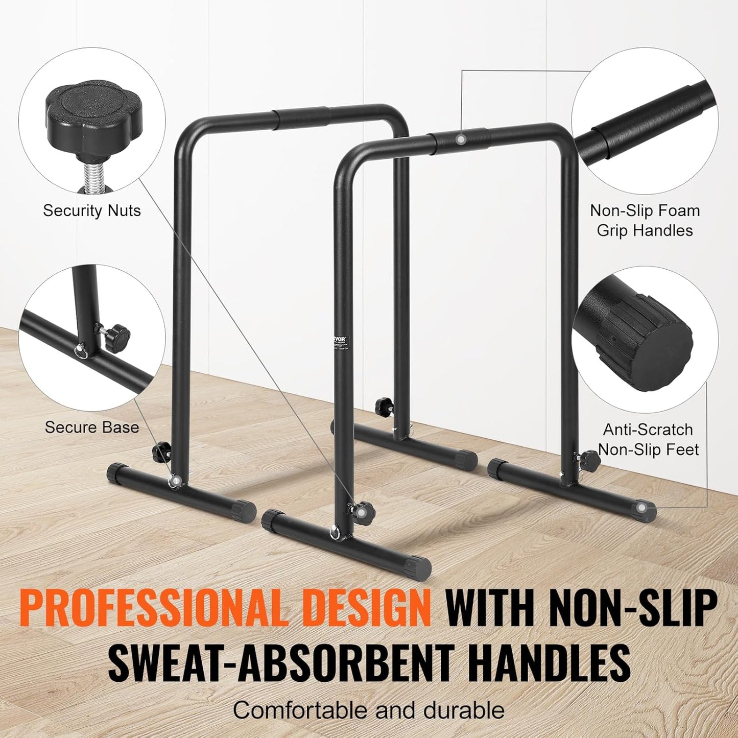 VEVOR Barre di Trazione Altezza Regolabile, Carico 200 kg per Fitness Dip Bar Station, Stabilizzatore, Parallele Push-up Stand, Parallele Barre per Allenamento Forza da Palestra da Casa