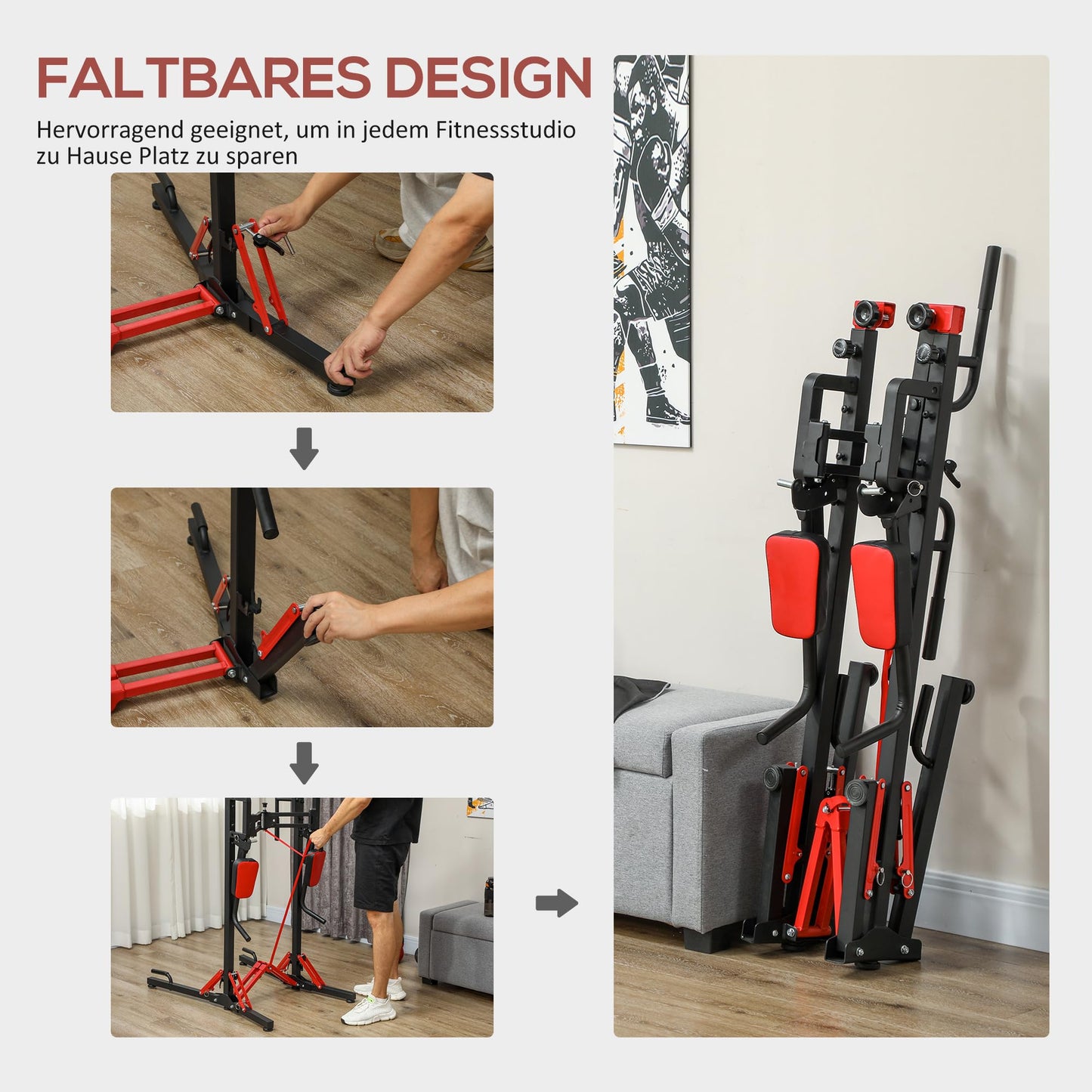 SPORTNOW power tower regolabile in altezza da 127 a 223 cm, power tower multifunzionale, torre per pull-up pieghevole, barra per pull-up, stazione di forza max. 120 kg, per l'allenamento domestico