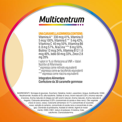 MULTICENTRUM Vitagummy Integratore Alimentare di Vitamine e Minerali Formulato per Bambini 3+, con Vitamina D e Iodio, Gusto Frutta Mista, 30 Caramelle Gommose da Consumare Dove e Quando Vuoi