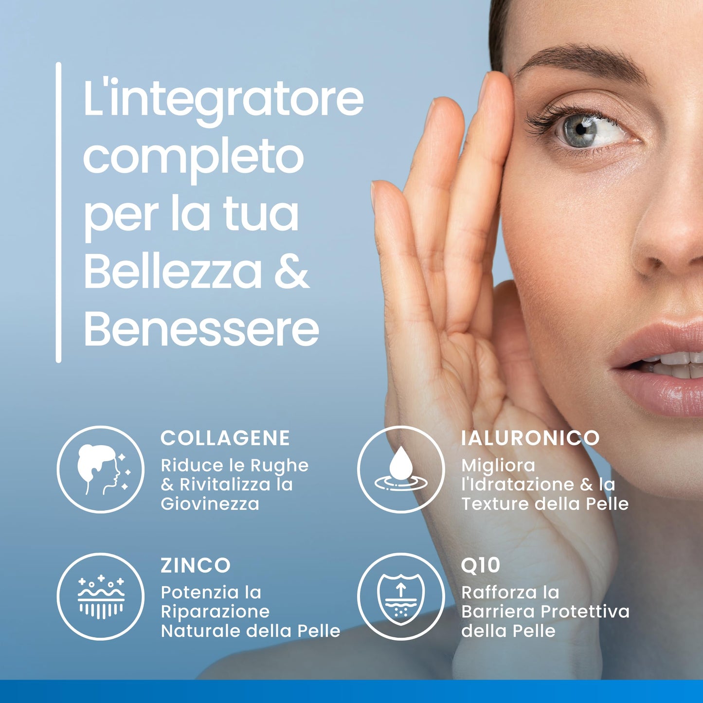 COLLAGENE IDROLIZZATO 2000MG Vitastrong - COLLinstant® Collagene e Acido Ialuronico con Biotina, Coenzima Q10, Zinco, Selenio, Vitamina C, Vitamina D - Formula Efficace - Qualità Premium