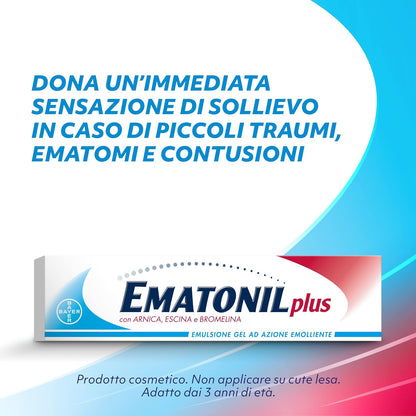 Ematonil Plus Emulsione Gel con Arnica, Escina, Bromelina e Mentolo, Crema per Ematomi, Piccoli Traumi e Contusioni ad Azione Emolliente, Dona Sollievo per Adulti e Bambini, 50 ml