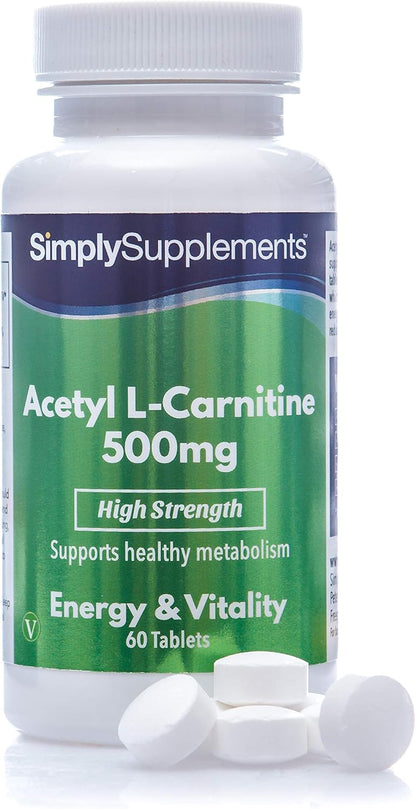 Acetil L-Carnitina 500 mg - 60 Compresse - Adatto ai vegani - 2 mesi di durata - SimplySupplements