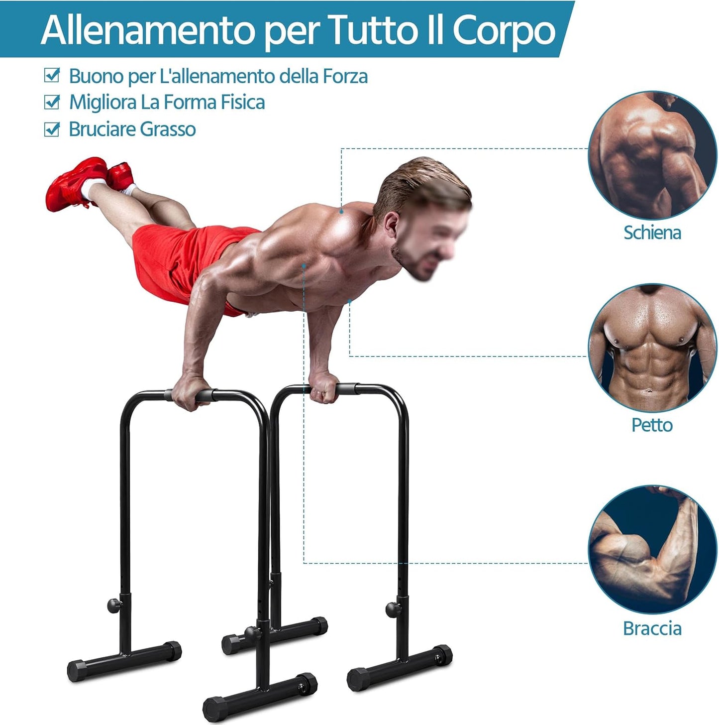 Yaheetech Dip Barre Parallele Fitness Dip Bar Stand Station Regolabile per Calisthenics/Stretching/Addominali in Acciaio Nero