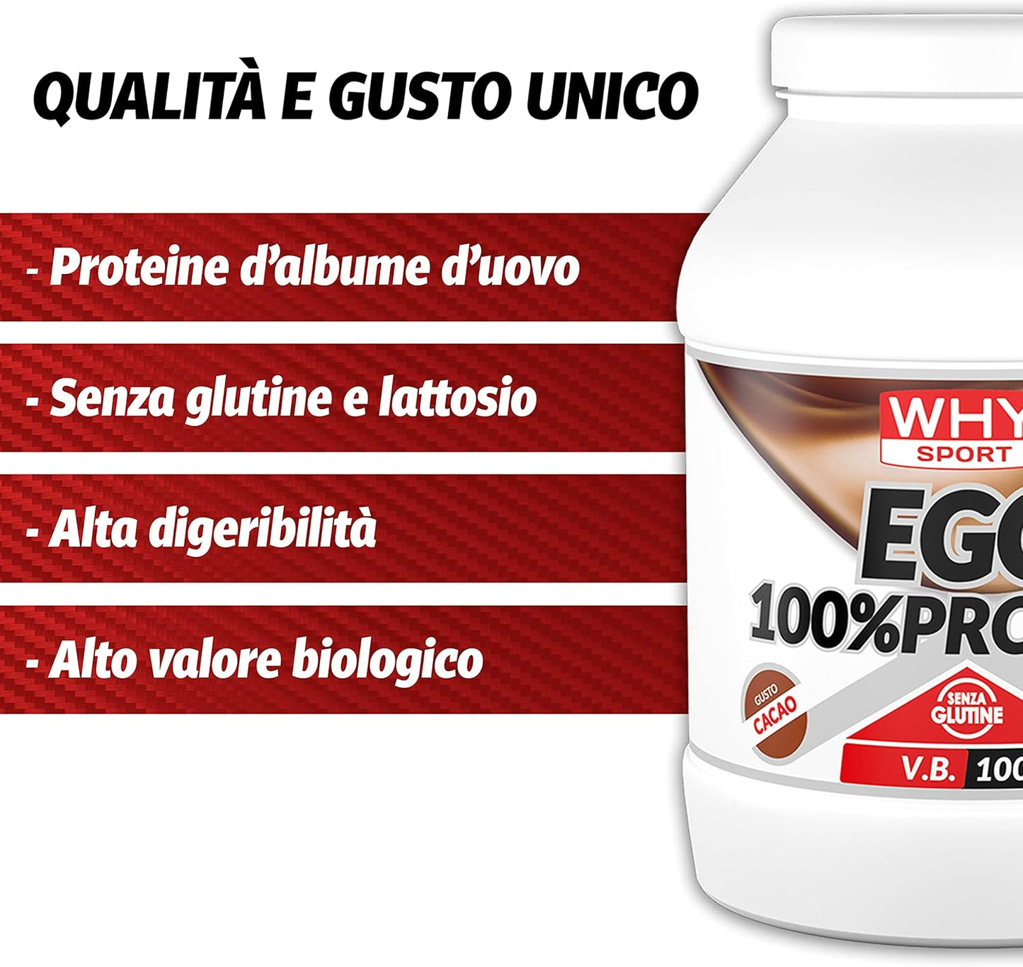 WHY SPORT EGG 100% PROTEIN - Proteine Senza Lattosio - Proteine in Polvere - Proteine di Albumina d’Uovo - Gusto Cacao - 750gr