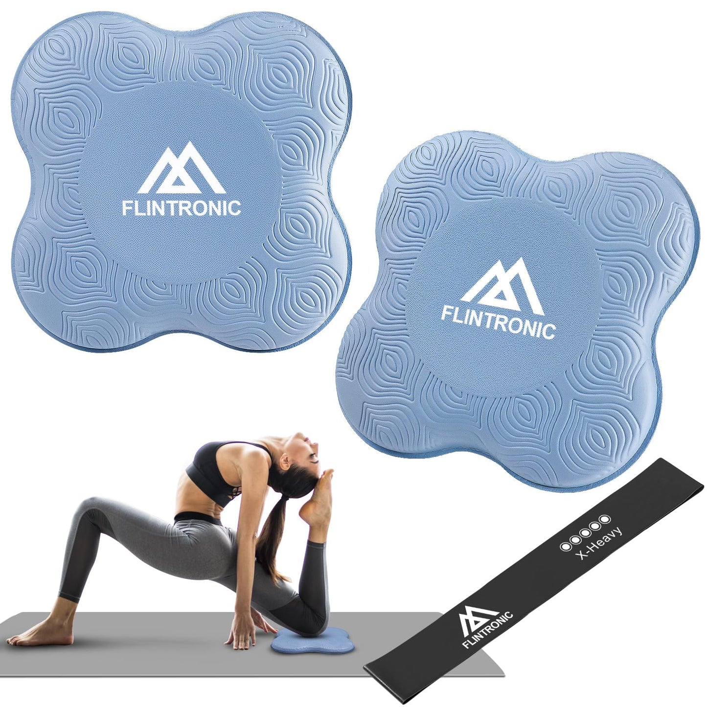 Flintronic Yoga Ginocchiere, 2 Pezzi Yoga Ginocchia con Banda Elastica, Ginocchiere Pad per Yoga 20 * 20cm, Tappetino per L'equilibrio Yoga Antiscivolo, Cuscini per Le Ginocchia per Yoga