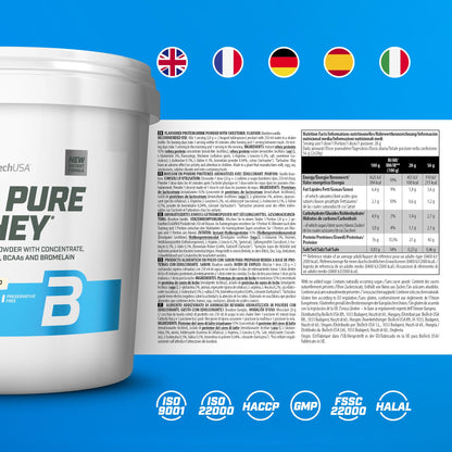 BioTechUSA 100% Pure Whey Complesso proteico del siero di latte con bromelina, aminoacidi, senza zuccheri aggiunti, senza olio di palma e con edulcorante, 1 kg, Cioccolato