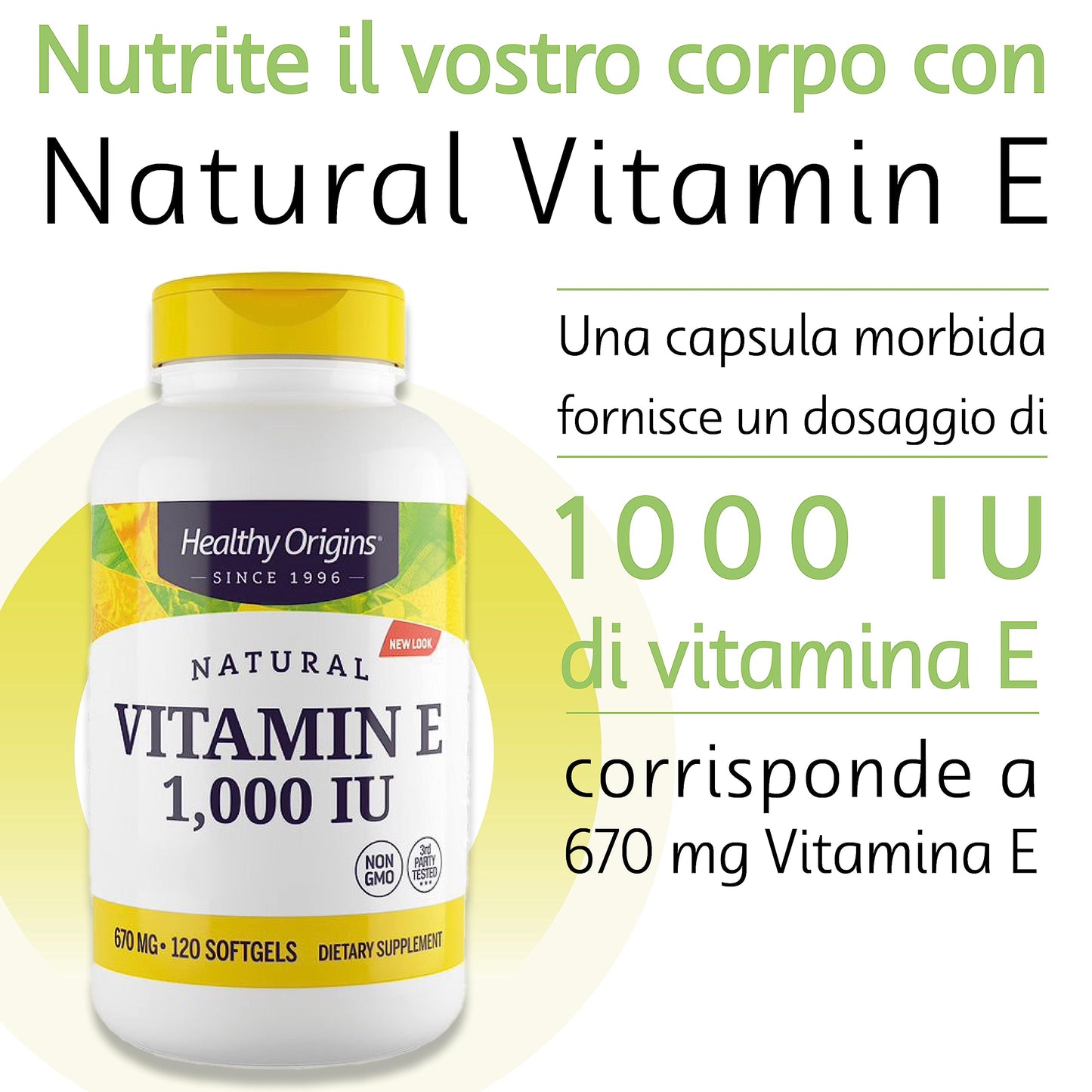 Healthy Origins, Natural Vitamin E, 400 UI per capsula, 180 Capsule morbide, Testato in Laboratorio, Senza Glutine, Non OGM, Vitamina E come tocoferolo