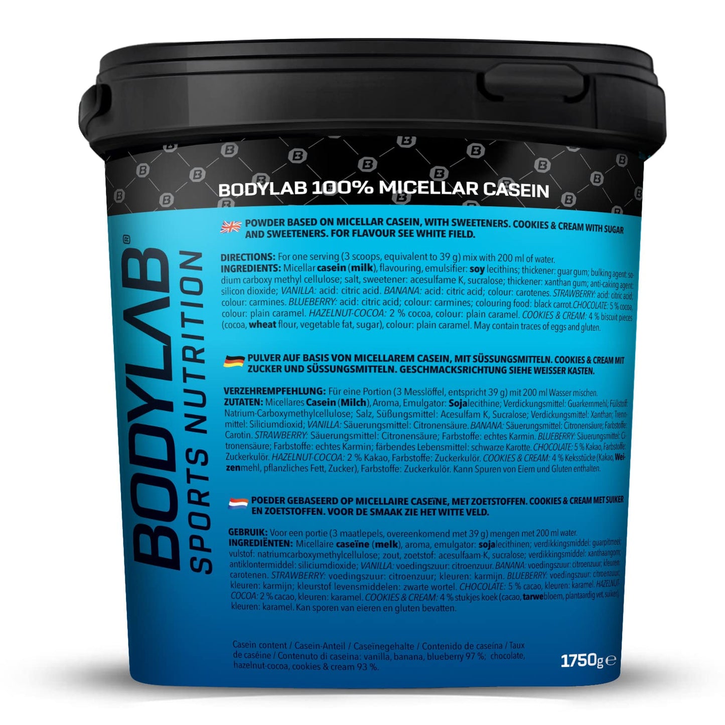 Bodylab24 Casein Micellar Fragola 1750g, 100% caseina pura, ricca di aminoacidi BCAA, lunga sensazione di sazietà, supporta la costruzione muscolare, ideale durante una dieta proteica