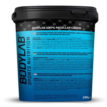 Bodylab24 Casein Micellar Fragola 1750g, 100% caseina pura, ricca di aminoacidi BCAA, lunga sensazione di sazietà, supporta la costruzione muscolare, ideale durante una dieta proteica