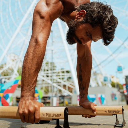 PULLUP & DIP Parallele in Legno, Parallettes Basse o Medie con Maniglie Ergonomiche, Barre Parallele Maniglie per Flessioni per Calisthenics e Corpo Libero