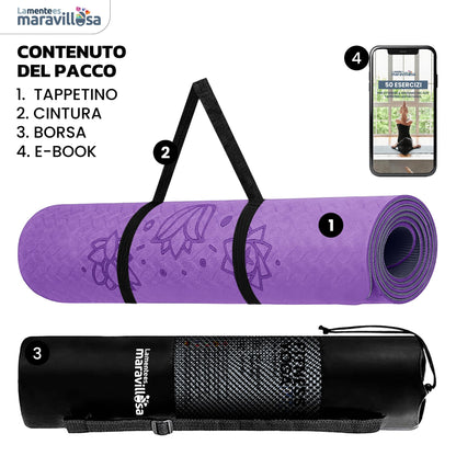 LA MENTE ES MARAVILLOSA - Tappetino per Yoga, Pilates, Fitness o Altri Sport, Tappetino Antiscivolo in TPE con Borsa a Tracolla, Tappetino da Allenamento 183 x 61 cm