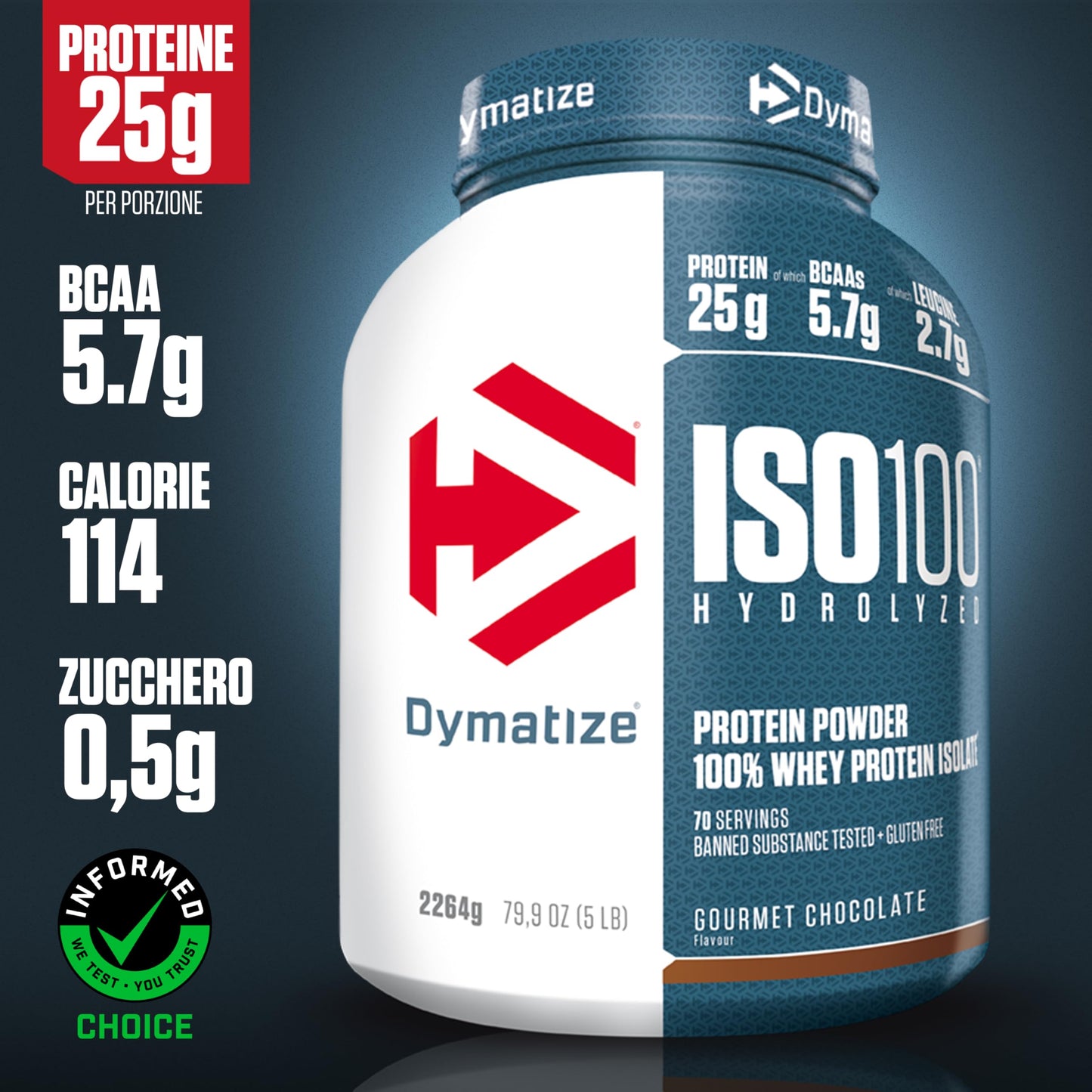 Dymatize ISO 100 Hydrolyzed Gourmet Chocolate 932g - Proteine del siero di latte idrolizzate e isolate in polvere