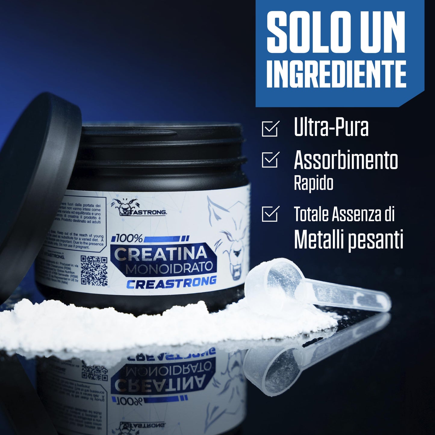 Creatina Monoidrata 100% PURA Creastrong® - Marchio Registrato di Vitastrong, Creatina in Polvere, Creatina Monoidrata Polvere - Creatina Monoidrato, Creatina Polvere ad Alto Dosaggio, Made in Italy