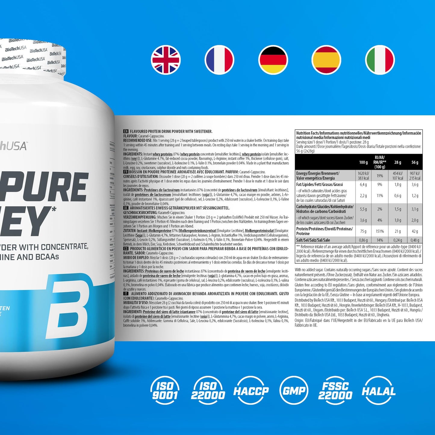 BioTechUSA 100% Pure Whey Complesso proteico del siero di latte con bromelina, aminoacidi, senza zuccheri aggiunti, senza olio di palma e con edulcorante, 1 kg, Cioccolato