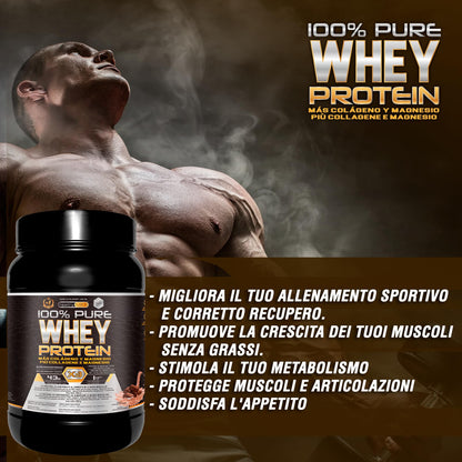 Healthy FUSION Whey protein 100% pura | Proteine whey + collagene + magnesio | Proteine del siero di latte isolate per lo sviluppo muscolare | Massa muscolare pulita | 1000 g (Cioccolato)