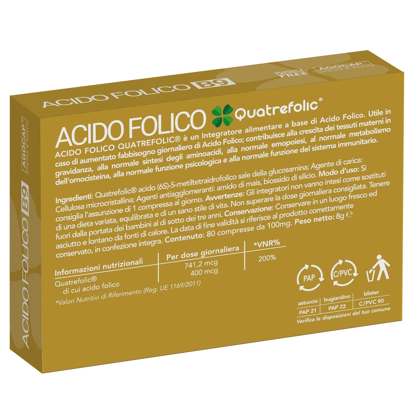 Acido Folico Quatrefolic, 240 compresse di Acido Folico in forma Biologicamente Attiva, assorbimento fino a tre volte maggiore per Gravidanza e Fertilità, Riduce l'affaticamento