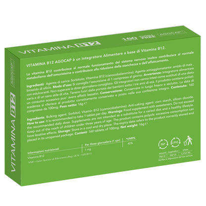 Vitamina B12 da 1000 mcg ad alto dosaggio | 160 microcompresse masticabili, gusto agrumi | Vitamina b vegan da cianocobalamina, supporto per energia fisica e mentale