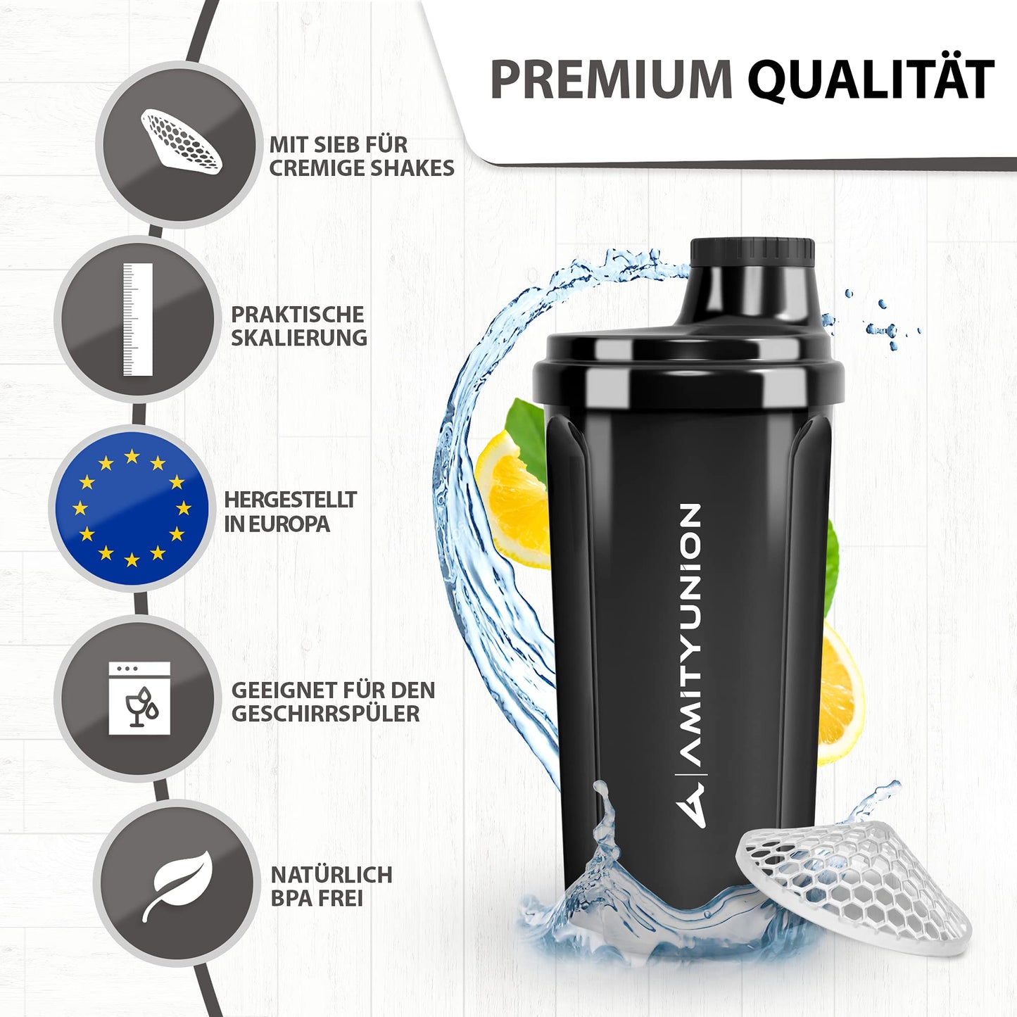 AMITYUNION Shaker per proteine 500 ml Heaven a prova di perdite, senza BPA con setaccio cliccabile e scala per frullati cremosi di siero di latte, shaker per proteine, originale in Rosa