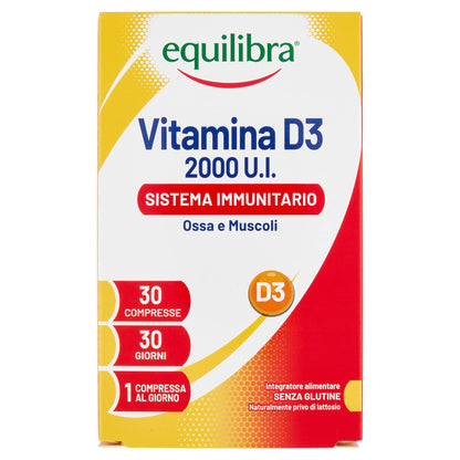 equilibra Integratori Alimentari, Vitamina D3, Integratore Vitamina D3 per la Normale Funzione del Sistema Immunitario, per il Mantenimento di Ossa Normali, 2000 UI, 30 Compresse Altodosate