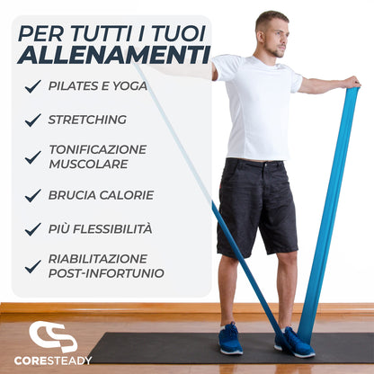 Coresteady Elastici Fitness - Elastico Fitness Pilates - Fasce Elastiche Fitness Fisioterapia e Yoga - Elastici Palestra per Forza - Set Elastici Fitness con Guida Gratuita