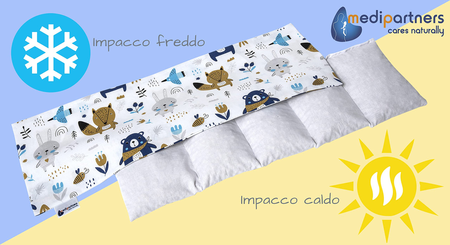 Medi Partners Cuscino Termico noccioli ciliegio 60x20cm 800g 100% Cotone 5 Camere Grande Terapia del freddo Federa sfoderabile (Stelle)