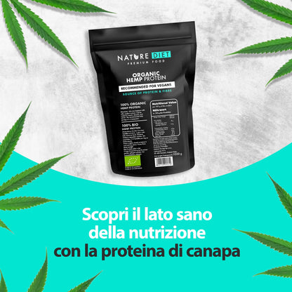 Nature Diet - Proteine di canapa biologiche 1000g | Vegano | Proteine in polvere | A base vegetale