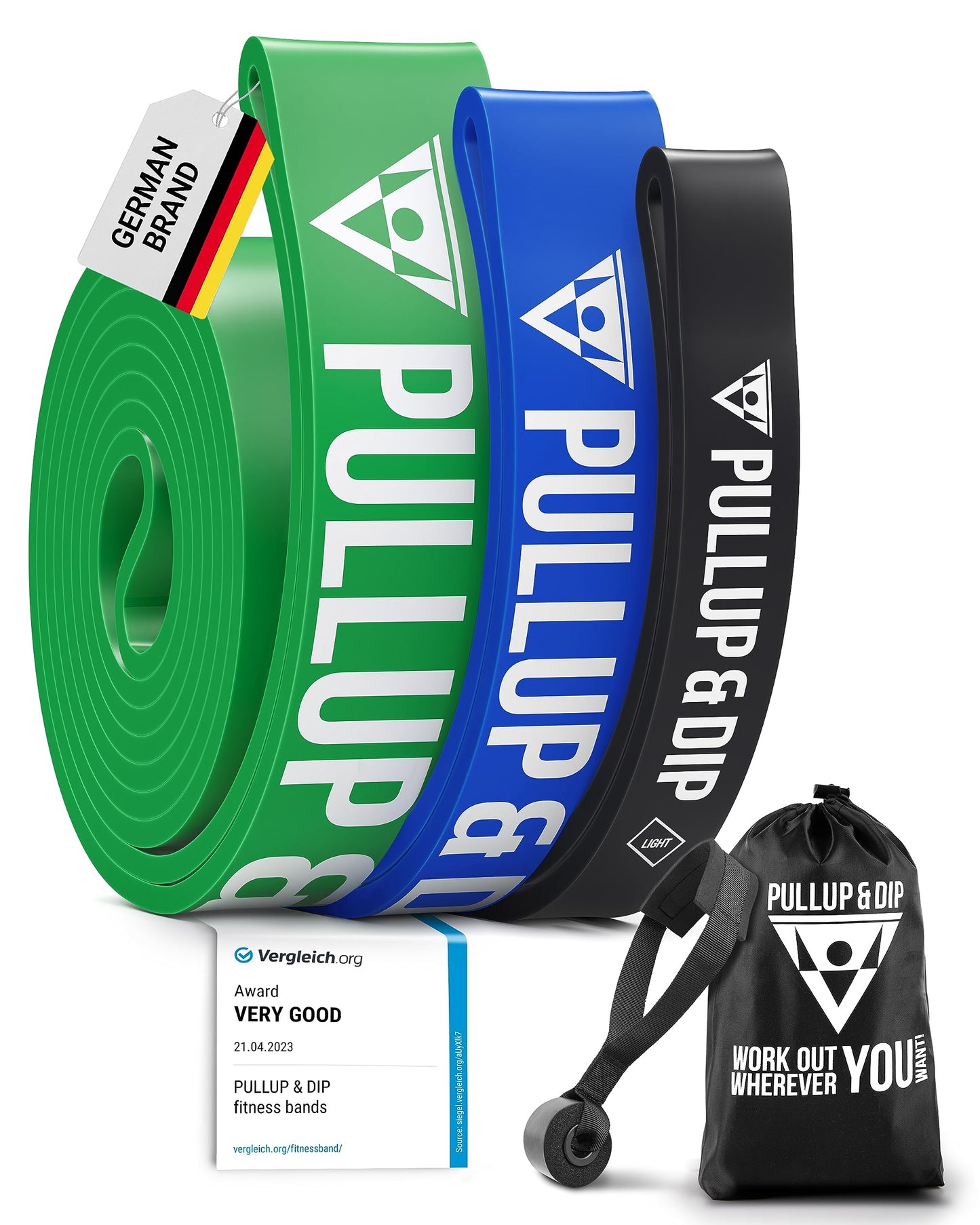 PULLUP & DIP Elastico Fitness per Trazioni, Bande Elastici Fitness con Borsa, Gancio Porta (per Set) e Guida Esercizi, Bande Elastiche di Resistenza, Resistance Bands per Calisthenics, Freeletics