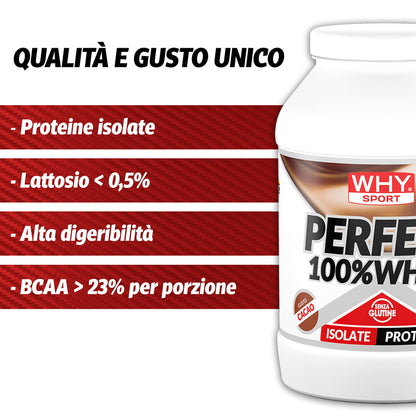 WHY SPORT PERFECT 100% WHEY - Proteine Whey - Proteine Isolate - Proteine in Polvere con Aminoacidi Essenziali per la Massa Muscolare - Gusto Cioccolato al Latte - 900 gr