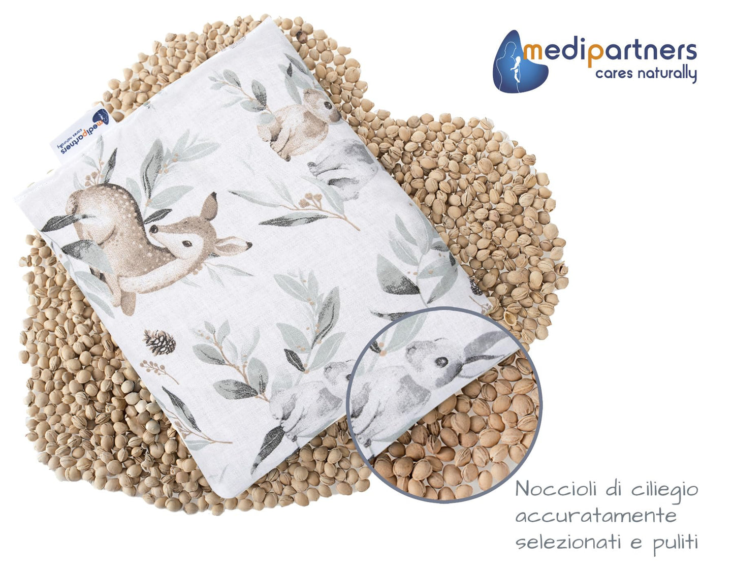 Medi Partners Cuscino termico con noccioli di ciliegia grande 500g rettangolare 20x25cm 100% cotone per terapia del freddo e del calore