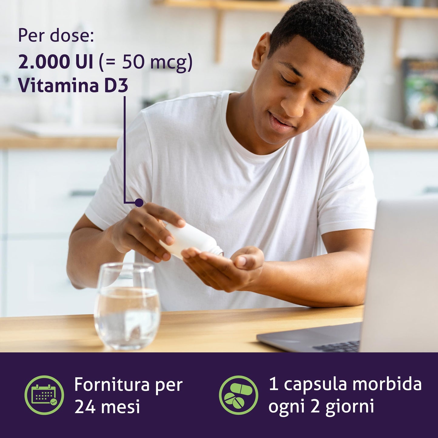 Healthy Origins, Vitamina D3, 2.000 UI, Depot 2-Day-Dose, 360 Capsule, Testato in Laboratorio, Senza Glutine, Senza Soia, non OGM, Dose di 2 giorni di Vitamina D