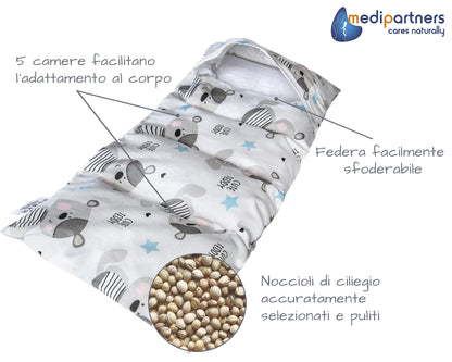 Medi Partners Cuscino Termico noccioli ciliegio 60x20cm 800g 100% Cotone 5 Camere Grande Terapia del freddo Federa sfoderabile (Stelle)