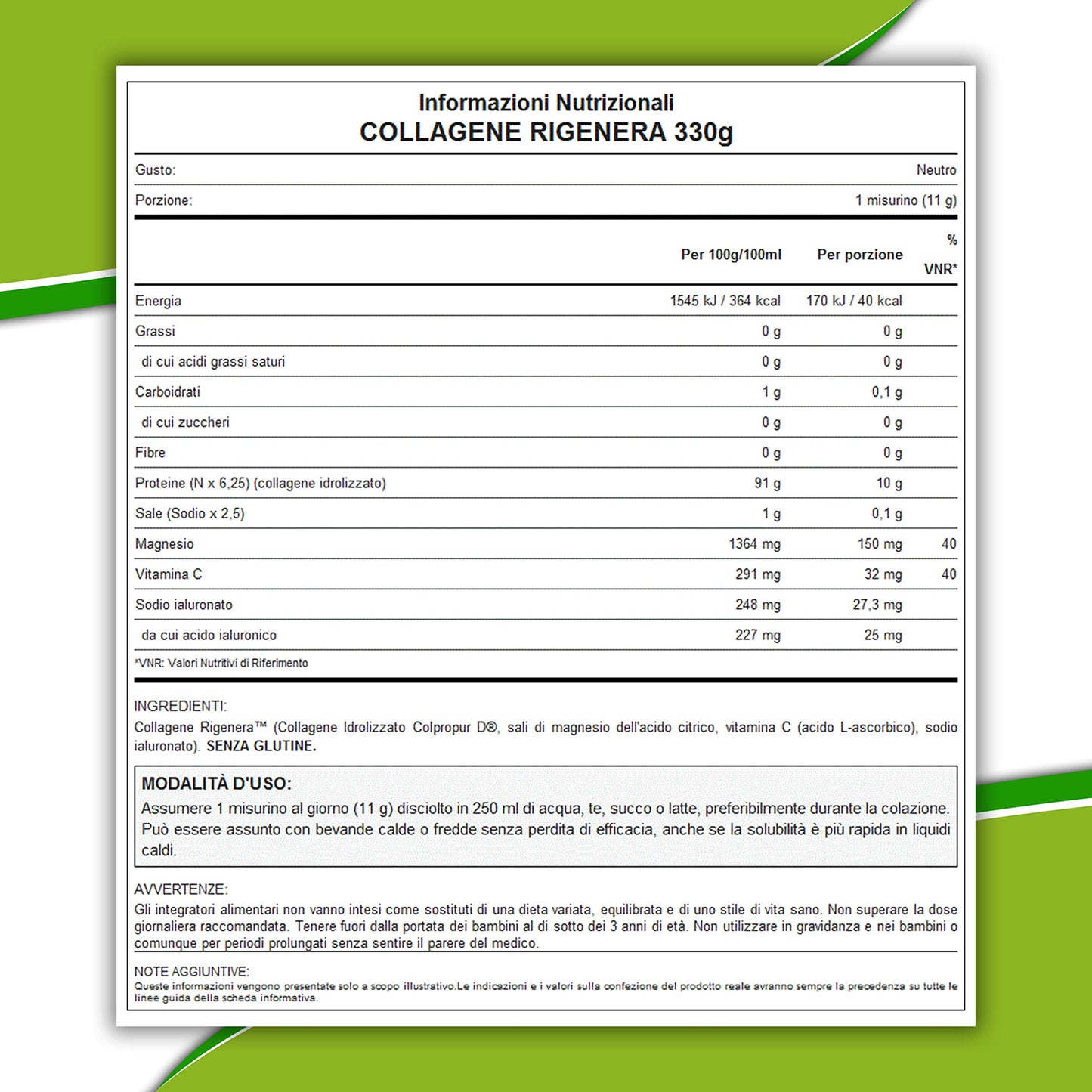 WHY NATURE COLLAGENE RIGENERA - Collagene Idrolizzato Puro e Naturale - Con Magnesio, Vitamina C e Acido Ialuronico - Gusto Neutro - 330gr